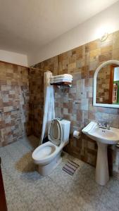 een badkamer met een toilet en een wastafel bij Posada El Volador in Cuetzalán del Progreso
