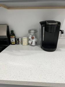 a kitchen counter with a coffee maker and a toaster at Adorable 2 bedroom with free street parking in Chicago