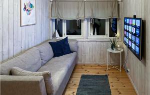 sala de estar con sofá y TV de pantalla plana en Gorgeous Home In Risr With House A Panoramic View, en Risør