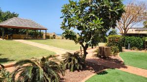 a park with a tree and a gazebo at Samson Beach Chalets in Point Samson