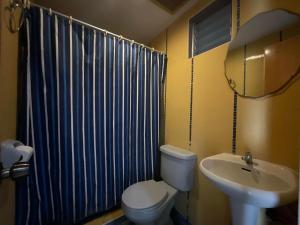 プエルト・プリンセサにあるBalay Inato Pensionのバスルーム(白いトイレ、シンク付)