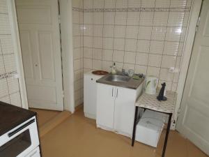 una pequeña cocina con fregadero y encimera en Holiday Home on Liepajas Street, en Aizpute