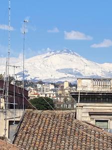 a view of a city with a snow covered mountain at PAPALi 289 in Catania