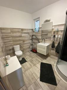 bagno con servizi igienici e lavandino di Villa LIPI - Home Away from Home a Balatonszemes