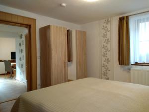 a bedroom with a bed and a window at Ferienwohnung Königstein in Bad Schandau