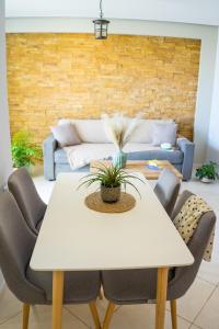 納克索喬拉的住宿－Iliopetra Apartment，带沙发的客厅配有桌椅