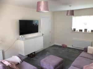 ein Wohnzimmer mit einem Flachbild-TV an der Wand in der Unterkunft 4 bedroom luxurious detached home in Liskeard
