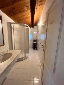 łazienka z prysznicem, umywalką i lustrem w obiekcie La Tinaia Country House w mieście Magomadas