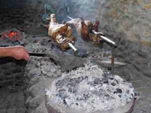 a person is cooking food on a grill at Rafting Camp Tara Center Tri Vodenice in Bastasi