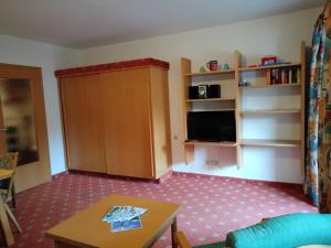 een woonkamer met een tv en een tafel bij ciao-aschau Grenzhub FeWo 208 Bär in Aschau