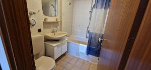 a bathroom with a sink and a toilet and a tub at ciao-aschau Gschwendtnerhof Ap19 SchölzkeM in Aschau