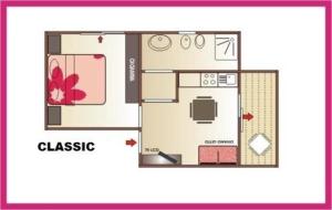 a floor plan of a small apartment with a room at Residence Domus in Rimini