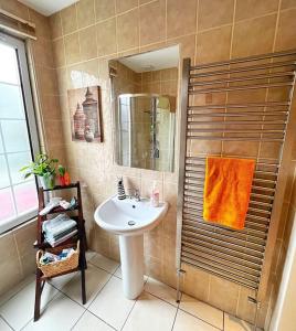 y baño con lavabo y ducha. en 2 Bedroom Apartment in Central Location, en Bangor