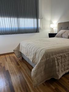 a bedroom with a large bed and a window at Temporario La Plata2 in La Plata