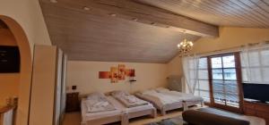 1 Schlafzimmer mit 2 Betten und einem großen Fenster in der Unterkunft ciao-aschau FeWo Schöne-Aussicht in Aschau