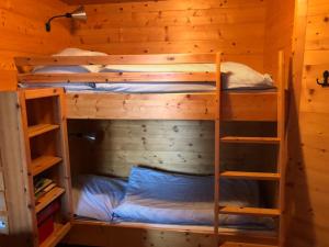 a bedroom with two bunk beds in a cabin at Chalet mit Blick auf das Kitzbühler Horn in Kirchdorf in Tirol