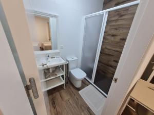 uma pequena casa de banho com WC e lavatório em Hostal Santa Ana em Huelva
