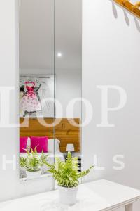 馬德里的住宿－LooP America，一间白色的房间,柜台上种植了植物