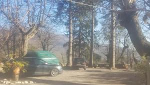 dos coches estacionados en un estacionamiento con árboles en Albergo Ristorante Guidi, en Pistoia