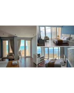 two views of a bedroom and a living room at Maxi Room in Vlorë
