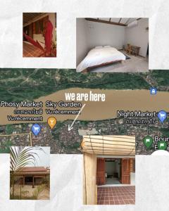 eine Collage mit Bildern eines Schlafzimmers und eines Bettes in der Unterkunft Maison moderne proche du centre-ville in Luang Prabang