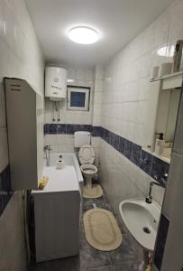Baño pequeño con aseo y lavamanos en Apartment Splendid, en Belgrado