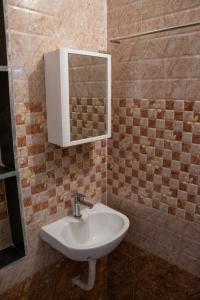ein Bad mit einem Waschbecken und einem Spiegel in der Unterkunft Richinn Palace home stay in Chennai