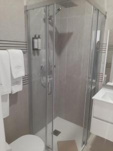 a shower with a glass door in a bathroom at Casa da Travessa II in Ponte de Lima