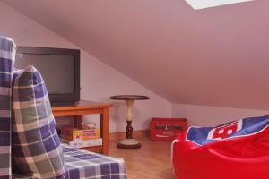 a living room with a couch and a tv at Apartamento Vista al Ara in Aínsa