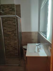 a bathroom with a sink and a shower at La casa di Piera e Gina in Perugia +7 photos