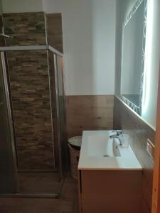a bathroom with a sink and a shower at La casa di Piera e Gina in Perugia