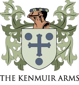 um escudo com um vaso no topo de uma crista em The Kenmuir Arms Hotel em New Luce