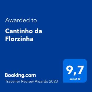 Cantinho da Florzinha tesisinde sergilenen bir sertifika, ödül, işaret veya başka bir belge