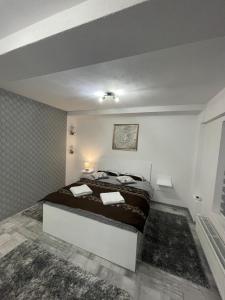een slaapkamer met een bed in een kamer bij Jokai Apartments Nr2,code entry in Sfântu-Gheorghe