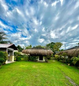 a hut with a grass roof and a grass yard at West Side Cabana in Moalboal