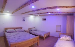 two beds in a room with purple sheets at Kuća za odmor Ravančić 