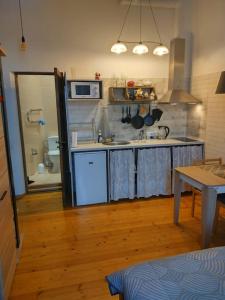 a kitchen with a sink and a counter top at 550 метров до моря in Liepāja