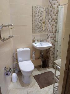 a bathroom with a toilet and a sink at 550 метров до моря in Liepāja