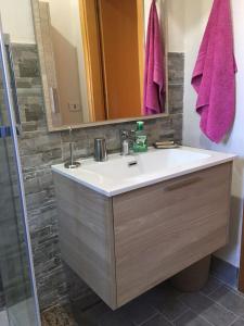 een badkamer met een wastafel en een spiegel bij Casa di Rosa in San Leone