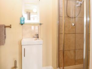 a bathroom with a sink and a shower at Clover Court in Great Yarmouth
