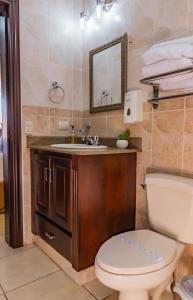 uma casa de banho com um WC, um lavatório e um espelho. em Art Hotel Boutique em San Pedro Sula