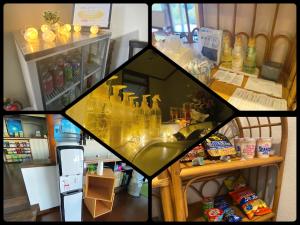 a collage of three pictures of a kitchen with a refrigerator at COCO TERRACE -Ocean View- in Ito