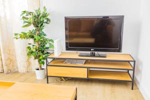 TV en un stand en la sala de estar en Apartment Triana en Sevilla