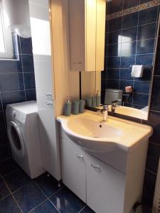 a bathroom with a sink and a washing machine at Apartment Sladić in Njivice
