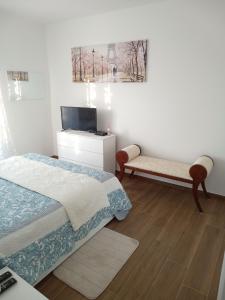 1 dormitorio con 1 cama, TV y sofá en Dolce Casa en San Giovanni Teatino