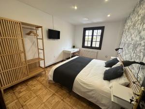 a bedroom with a bed and a television in it at Apartamento Plaza del Rey in Santillana del Mar