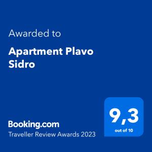 Сертифікат, нагорода, вивіска або інший документ, виставлений в Apartment Plavo Sidro