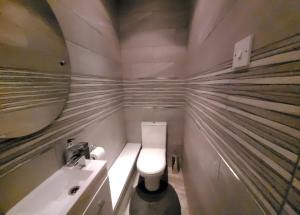 ブリストルにあるQuiet Terraced Houseのトイレと洗面台のある小さなバスルーム +3枚の写真