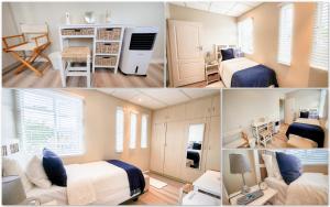 a collage of three pictures of a bedroom at The Lazy Expat in Paarl