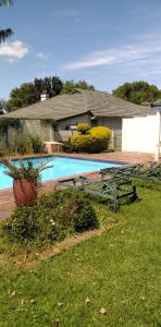 una mesa de picnic en el césped junto a una piscina en Fabulous guest house en Pietermaritzburg